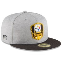 Men's Pittsburgh Steelers New Era Heather Gray/Black 2018 NFL Sideline Road Official 59FIFTY Fitted Hat 3058389